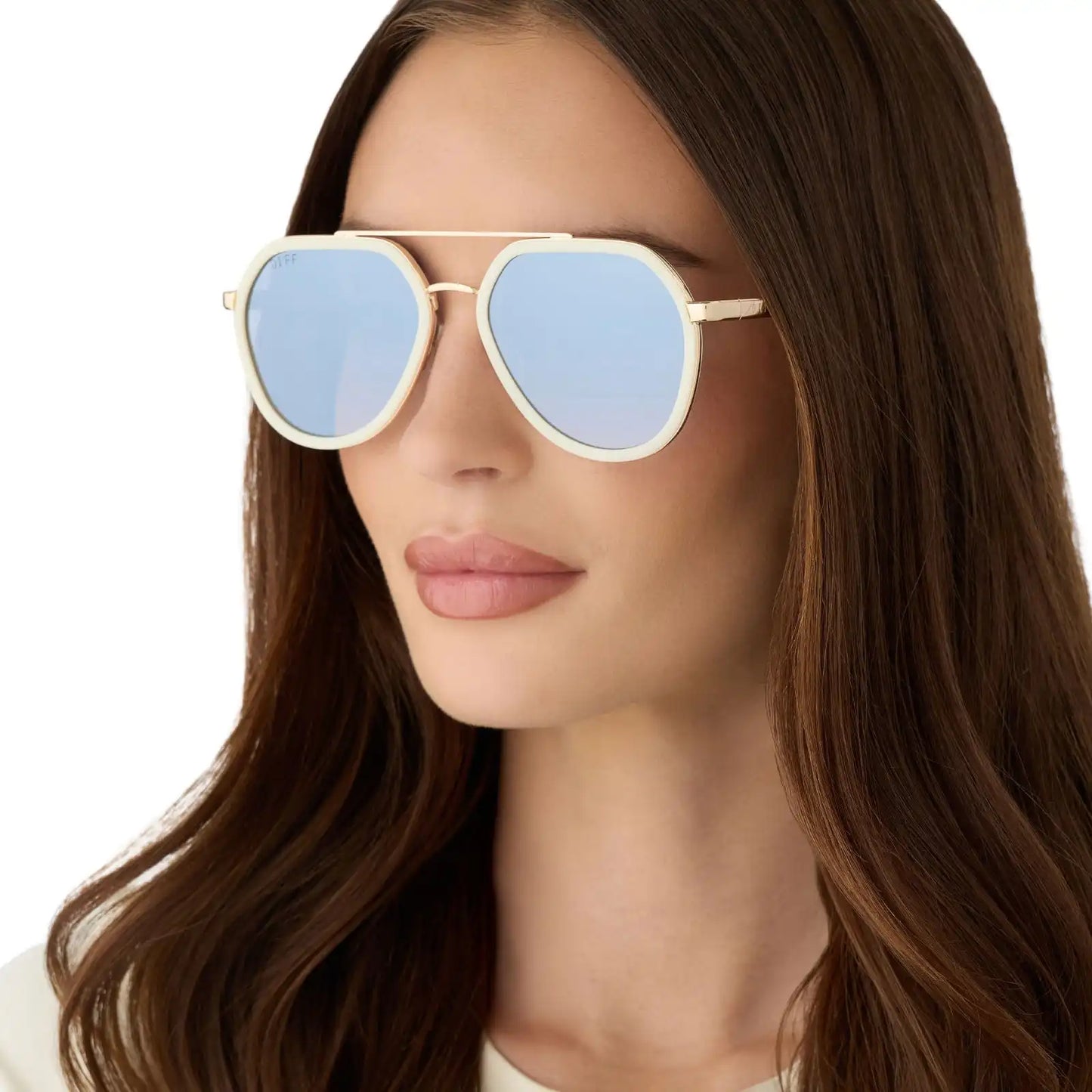 JOEY - COURTSIDE IVORY + GOLD METAL + SLATE GRADIENT FLASH SUNGLASSES