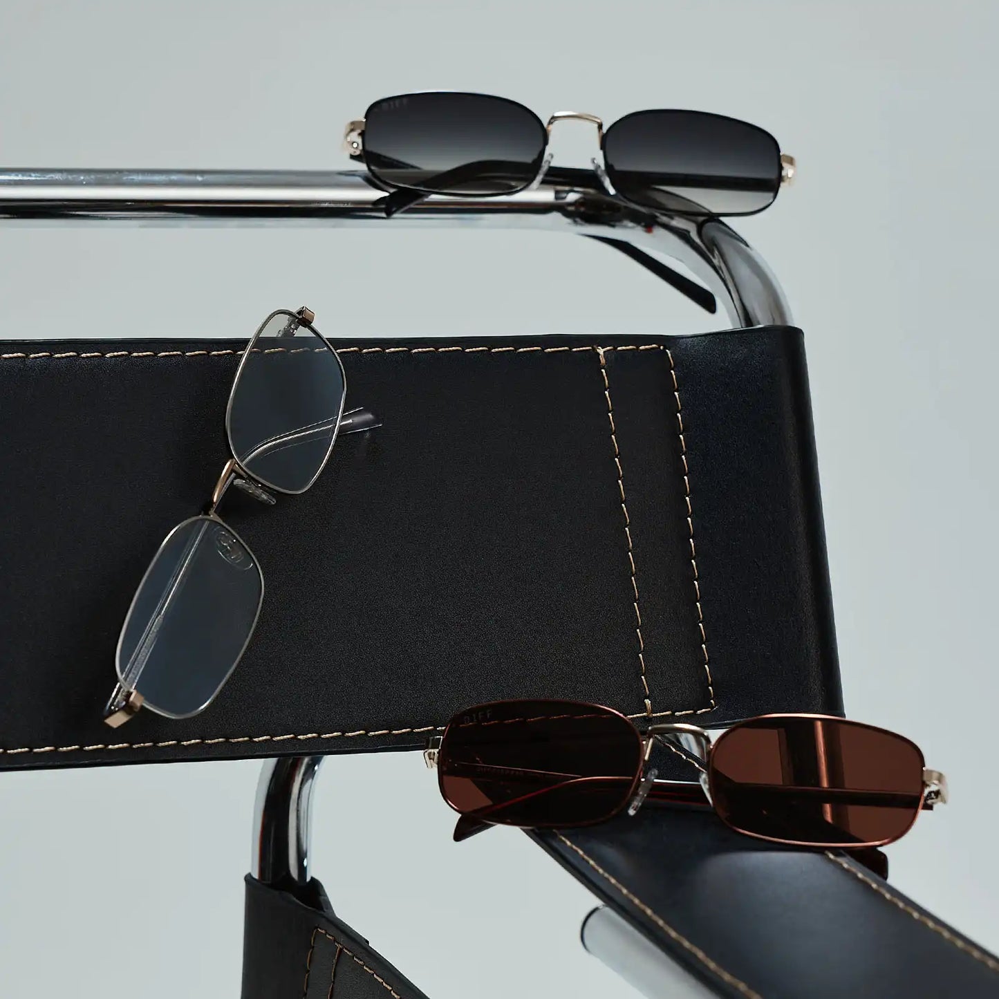 TRINITY - SILVER + GOLD + LIGHT GREY CRYSTAL TEMPLES + SILVER SUNGLASSES