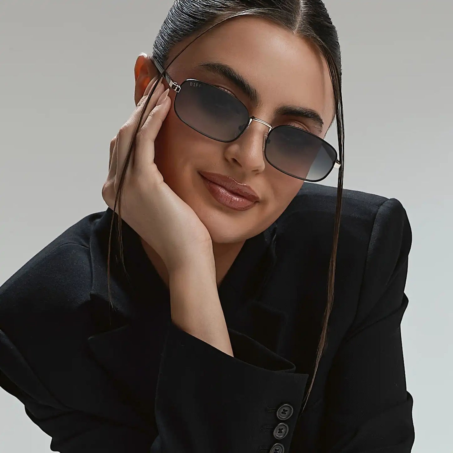 TRINITY - BLACK + GOLD + BLACK TEMPLES + GREY GRADIENT SUNGLASSES