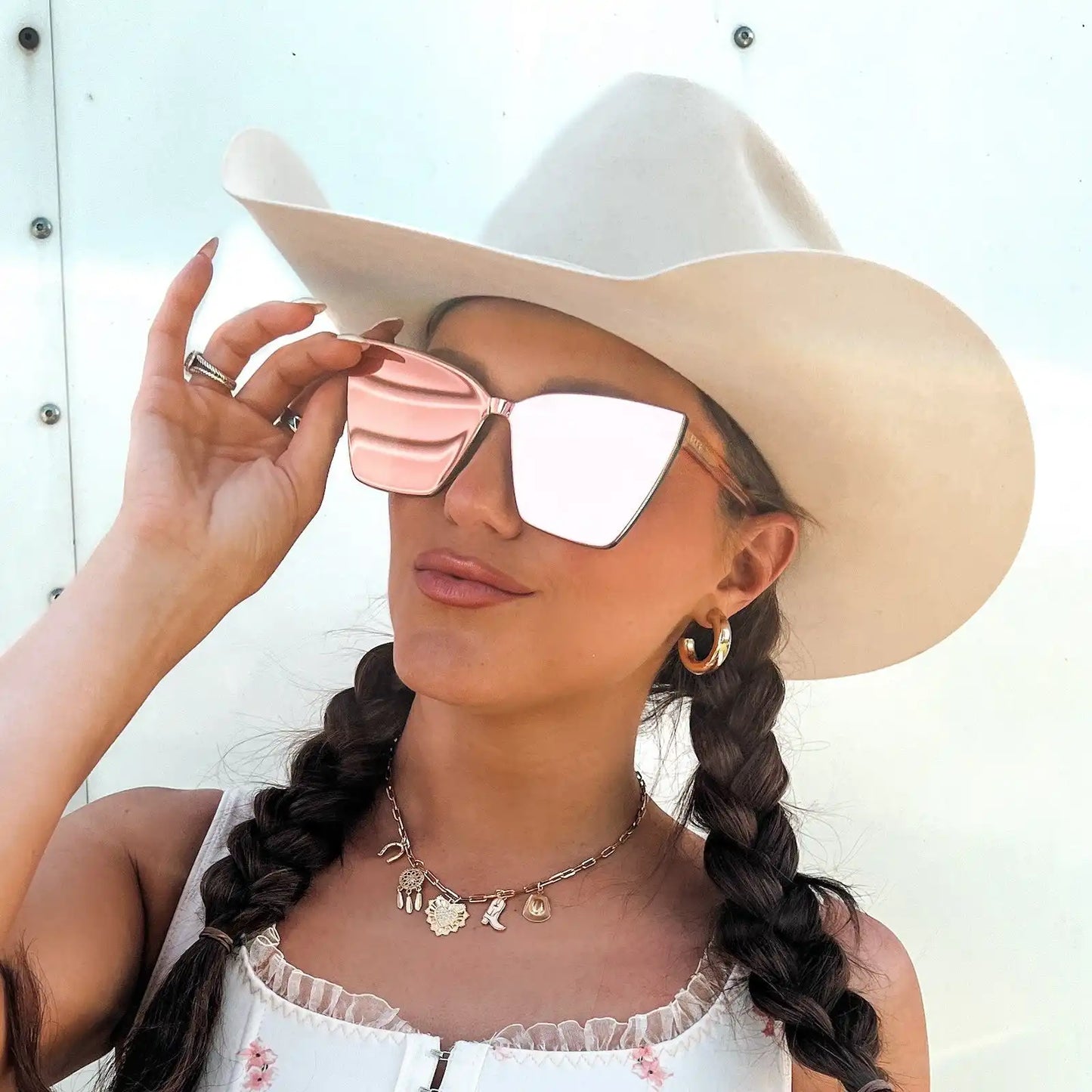 GOLDIE - APRICOT CRYSTAL + PEACH MIRROR SUNGLASSES