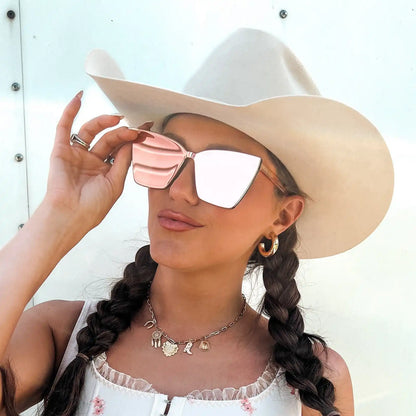 GOLDIE - APRICOT CRYSTAL + PEACH MIRROR SUNGLASSES