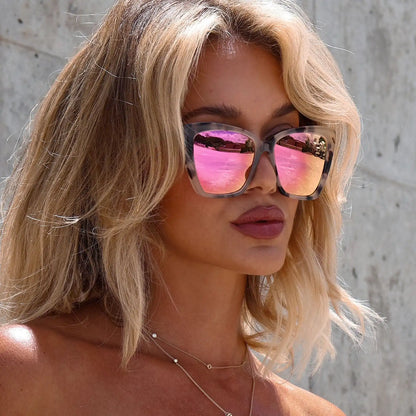 BECKY II - CREAM TORTOISE + PINK MIRROR SUNGLASSES