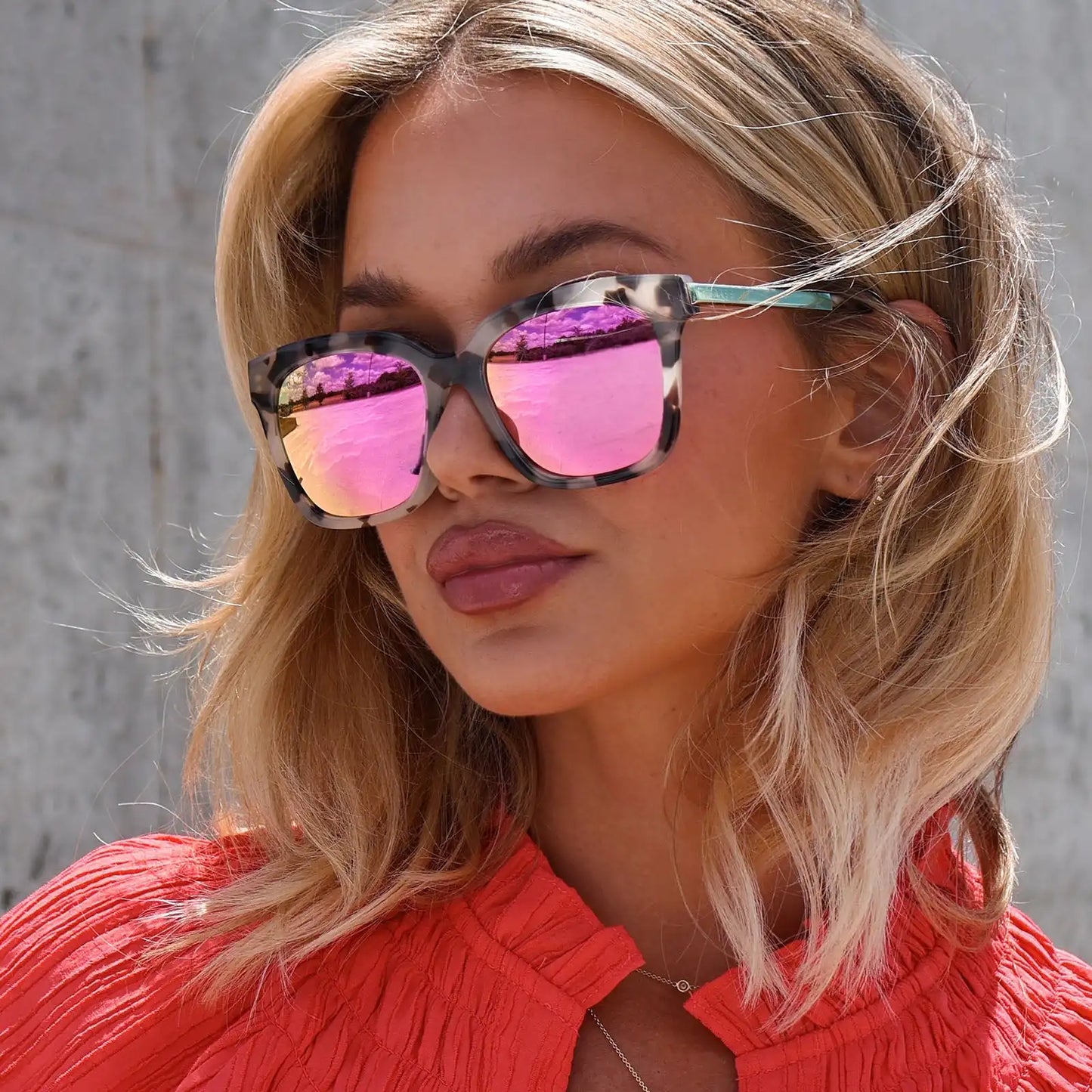 BELLA - CREAM TORTOISE + PINK MIRROR SUNGLASSES