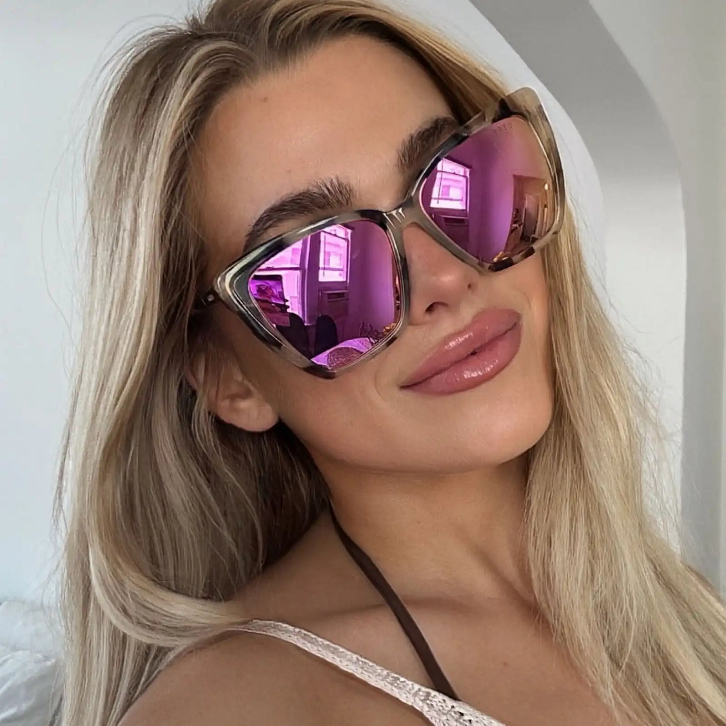 BECKY II - CREAM TORTOISE + PINK MIRROR SUNGLASSES