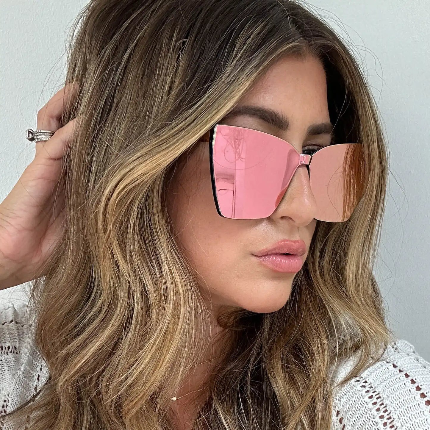 GOLDIE - APRICOT CRYSTAL + PEACH MIRROR SUNGLASSES