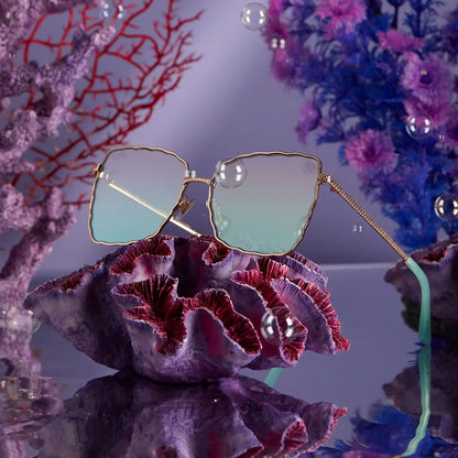ARIEL 2.0 - SHIMMERING GOLD + IRIDESCENT SEA FOAM TO BLUE GRADIENT SUNGLASSES