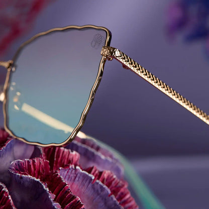 ARIEL 2.0 - SHIMMERING GOLD + IRIDESCENT SEA FOAM TO BLUE GRADIENT SUNGLASSES