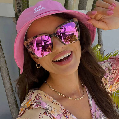 BECKY II - CREAM TORTOISE + PINK MIRROR SUNGLASSES