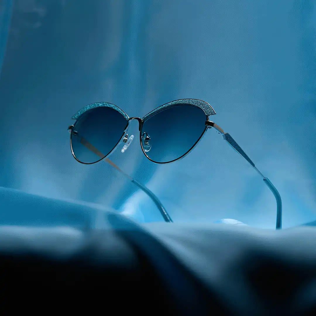 BIANCA BARCLAY - GLITTERY SIREN TEAL + SILVER + TEAL TO GREY SUNGLASSES