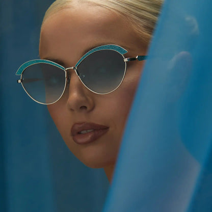 BIANCA BARCLAY - GLITTERY SIREN TEAL + SILVER + TEAL TO GREY SUNGLASSES