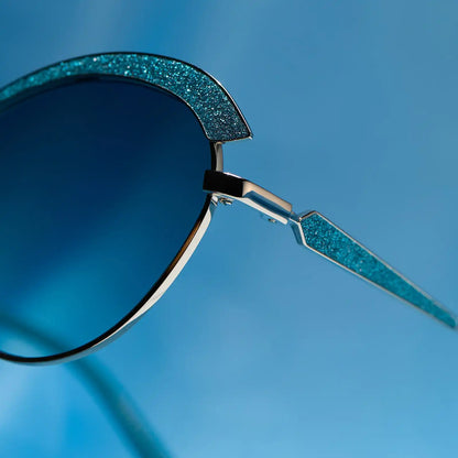 BIANCA BARCLAY - GLITTERY SIREN TEAL + SILVER + TEAL TO GREY SUNGLASSES