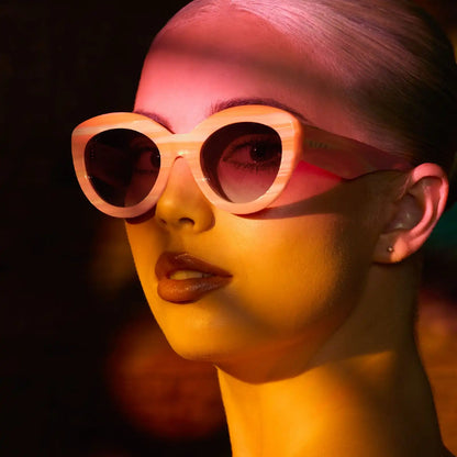 ENID SINCLAIR - ENIDS PINK + ORANGE STRIPE SWEATER + ROSY HIGHLIGHT SUNGLASSES