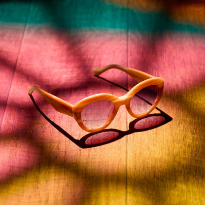 ENID SINCLAIR - ENIDS PINK + ORANGE STRIPE SWEATER + ROSY HIGHLIGHT SUNGLASSES