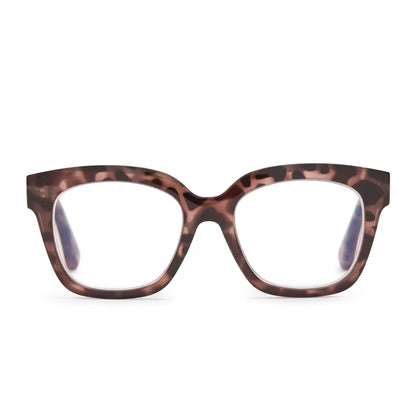 AVA - BEIGE TORTOISE + BLUE LIGHT READERS