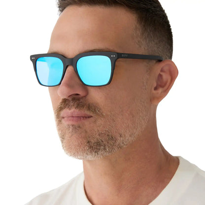 BILLIE - MATTE BLACK + BLUE MIRROR SUNGLASSES