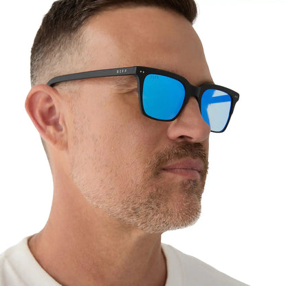 BILLIE - MATTE BLACK + BLUE MIRROR SUNGLASSES