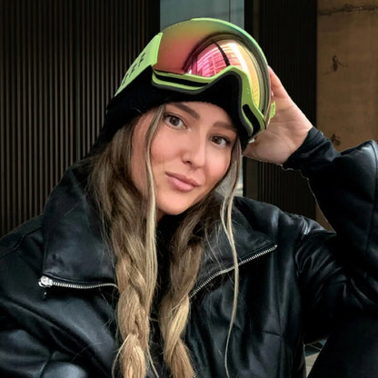 SNOW GOGGLES - ALPINE + LIME GREEN + HOT PINK MIRROR + POLARIZED GOGGLES & FREE GLACIER GREY LENS