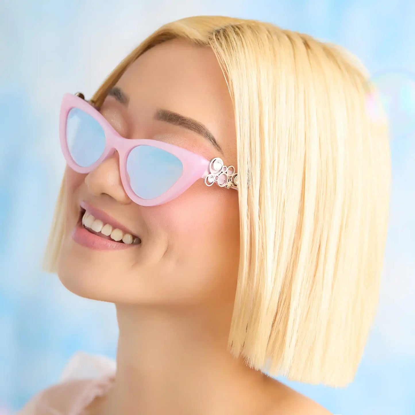 GLINDA UPLAND FOR GOOD - GLASSY PINK CRYSTAL + SILVER FLASH SUNGLASSES