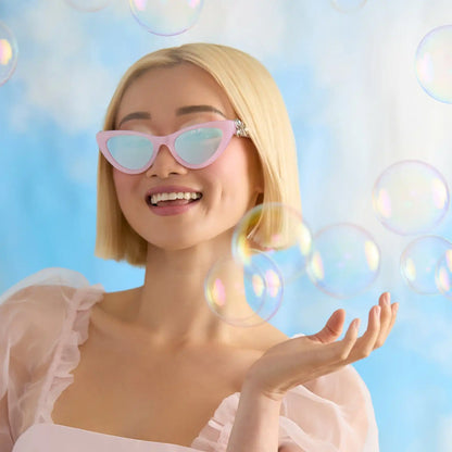 GLINDA UPLAND FOR GOOD - GLASSY PINK CRYSTAL + SILVER FLASH SUNGLASSES