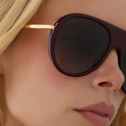 CLEO - DARK CHERRY LAQCUER + GREY GRADIENT + POLARIZED + SUNGLASSES