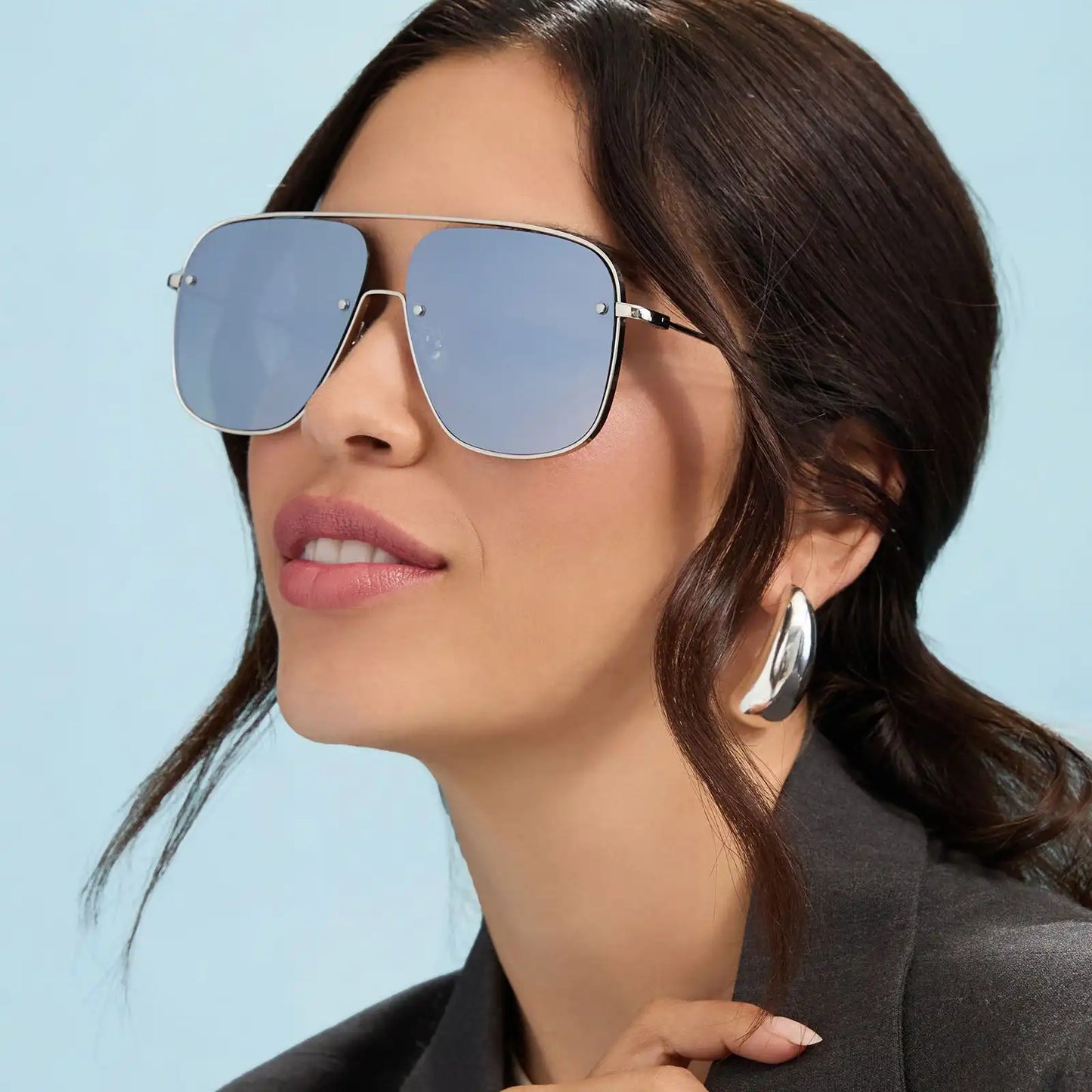 CYNTHIA - SILVER + ALPINE TEMPLE TIPS + GREY GRADIENT WITH SILVER FLASH + POLARIZED SUNGLASSES