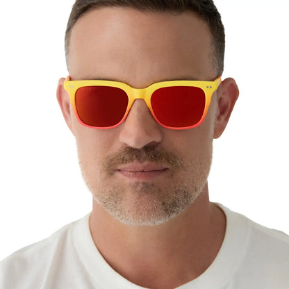 HUMAN TORCH™ - RADIANT YELLOW TO ORANGE FLAME FADE + BLAZING RED ORANGE MIRROR + POLARIZED SUNGLASSES