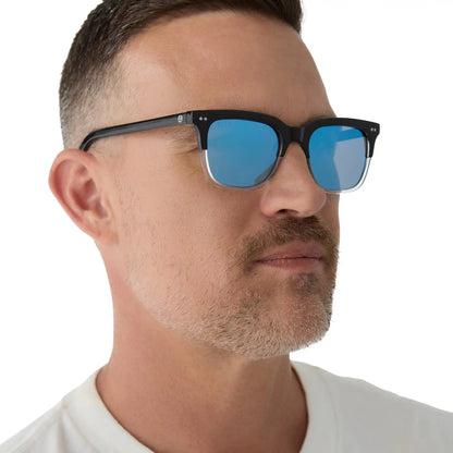 MR. FANTASTIC™ - RETRO BLACK TO CLEAR GRADIENT + QUANTUM BLUE MIRROR + POLARIZED SUNGLASSES