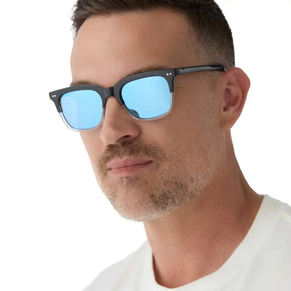 MR. FANTASTIC™ - RETRO BLACK TO CLEAR GRADIENT + QUANTUM BLUE MIRROR + POLARIZED SUNGLASSES