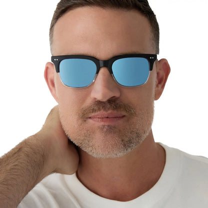 MR. FANTASTIC™ - RETRO BLACK TO CLEAR GRADIENT + QUANTUM BLUE MIRROR + POLARIZED SUNGLASSES