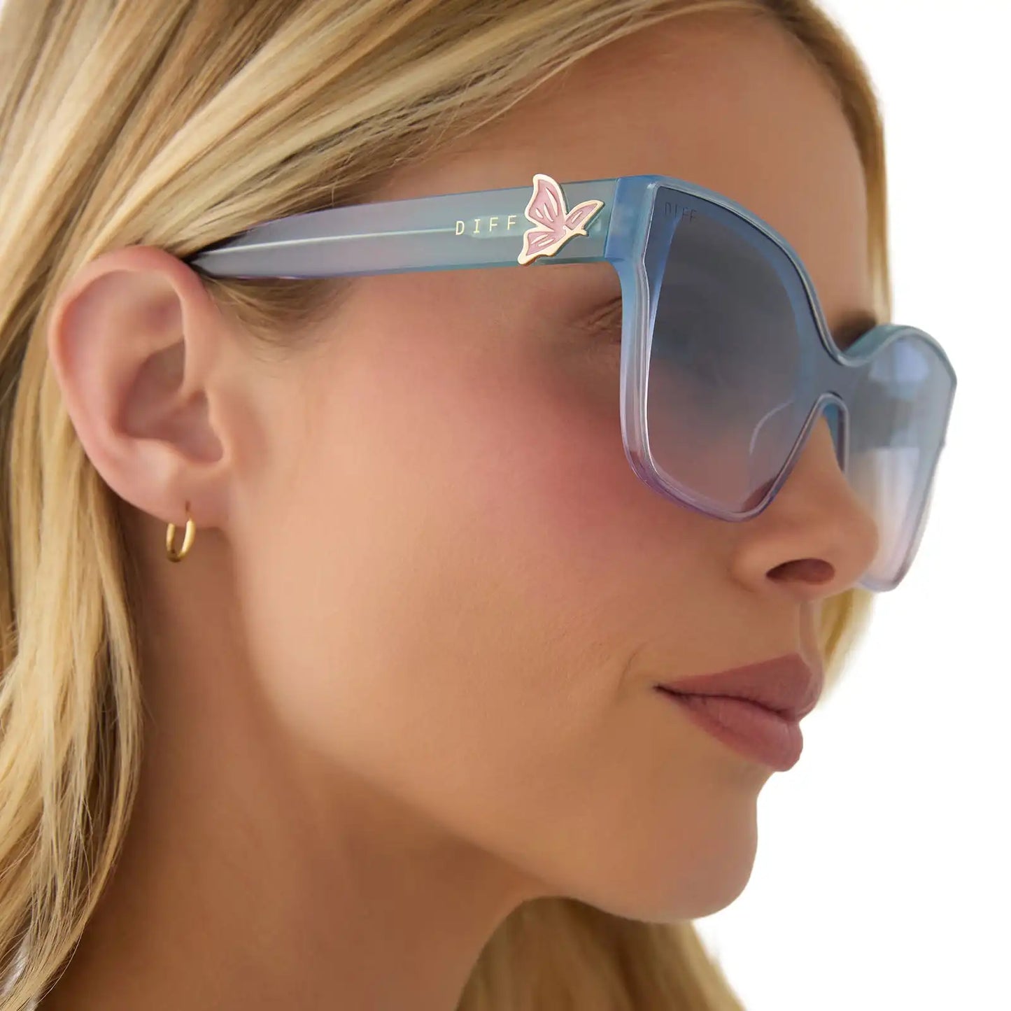 GLINDA UPLAND BUTTERFLY - IRIDESCENT PASTEL BLUE + LAVENDER + OPALESCENT GRADIENT PINK SUNGLASSES