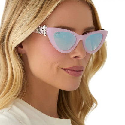 GLINDA UPLAND FOR GOOD - GLASSY PINK CRYSTAL + SILVER FLASH SUNGLASSES