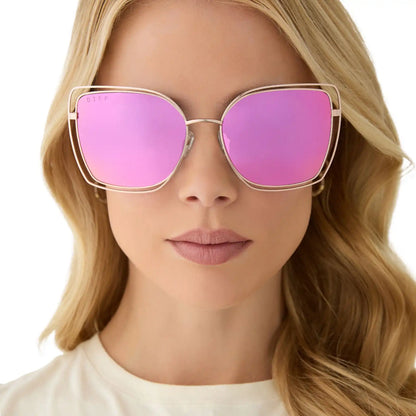 JACQUELINE - CHAMPAGNE + PINK MIRROR SUNGLASSES