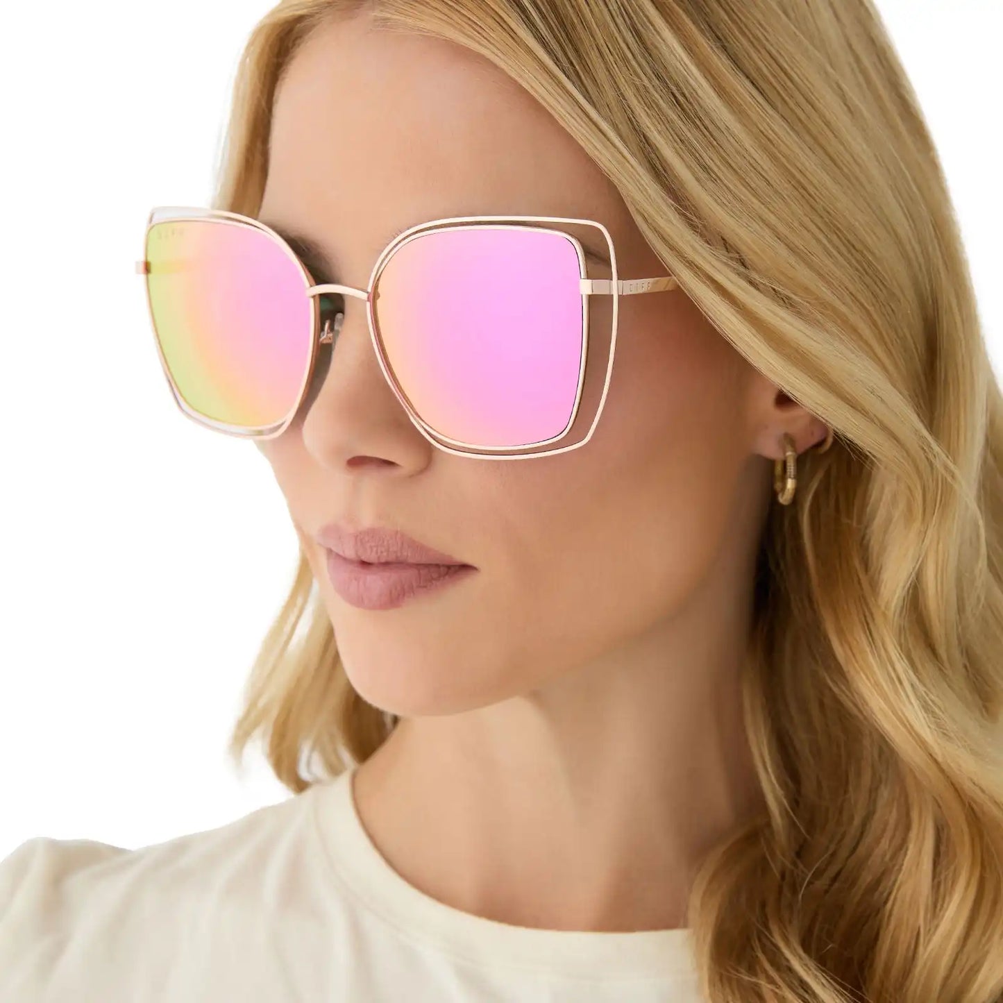 JACQUELINE - CHAMPAGNE + PINK MIRROR SUNGLASSES