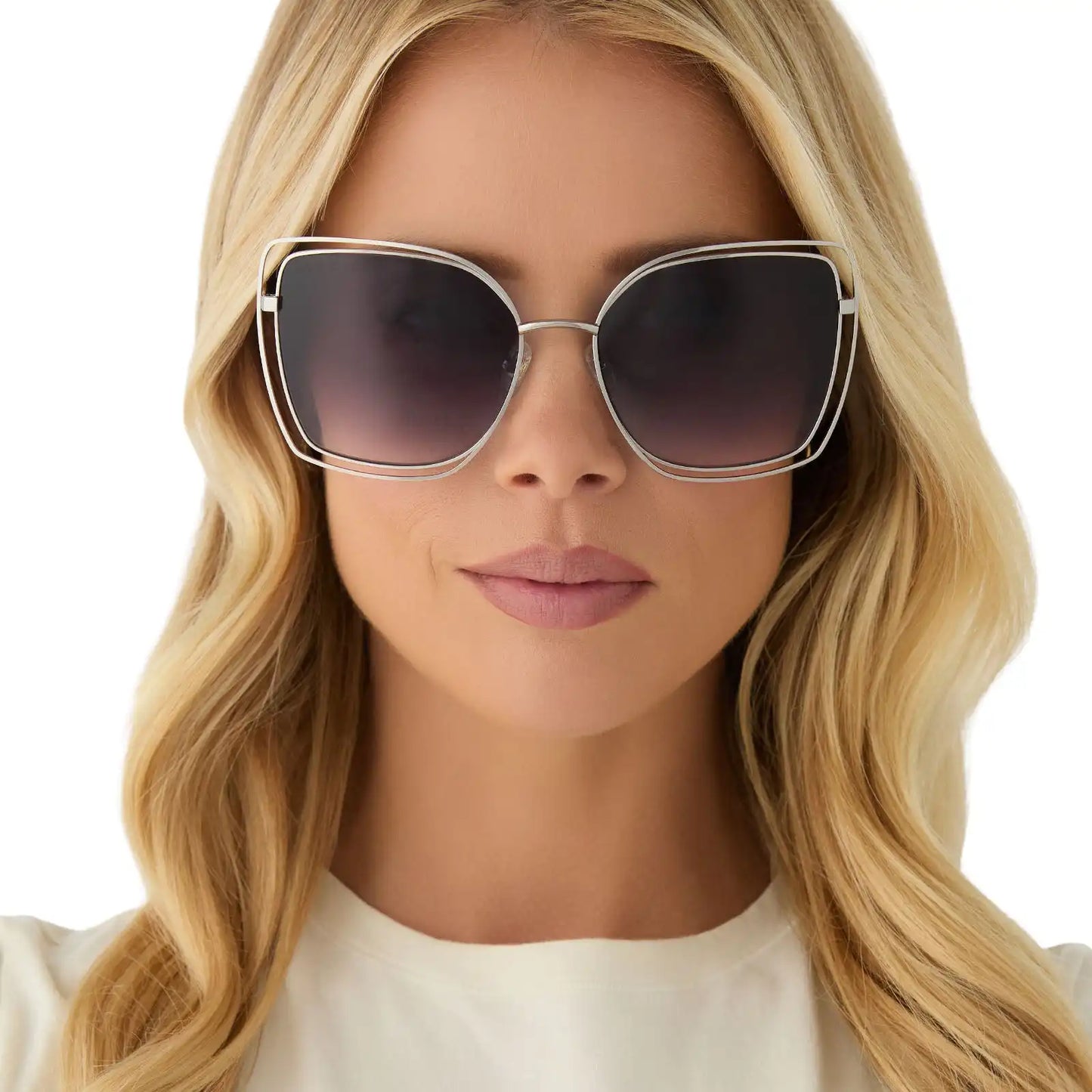 JACQUELINE - SILVER + GREY GRADIENT SUNGLASSES