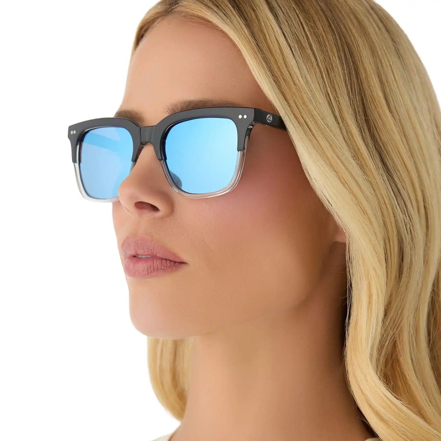 MR. FANTASTIC™ - RETRO BLACK TO CLEAR GRADIENT + QUANTUM BLUE MIRROR + POLARIZED SUNGLASSES