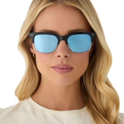 MR. FANTASTIC™ - RETRO BLACK TO CLEAR GRADIENT + QUANTUM BLUE MIRROR + POLARIZED SUNGLASSES
