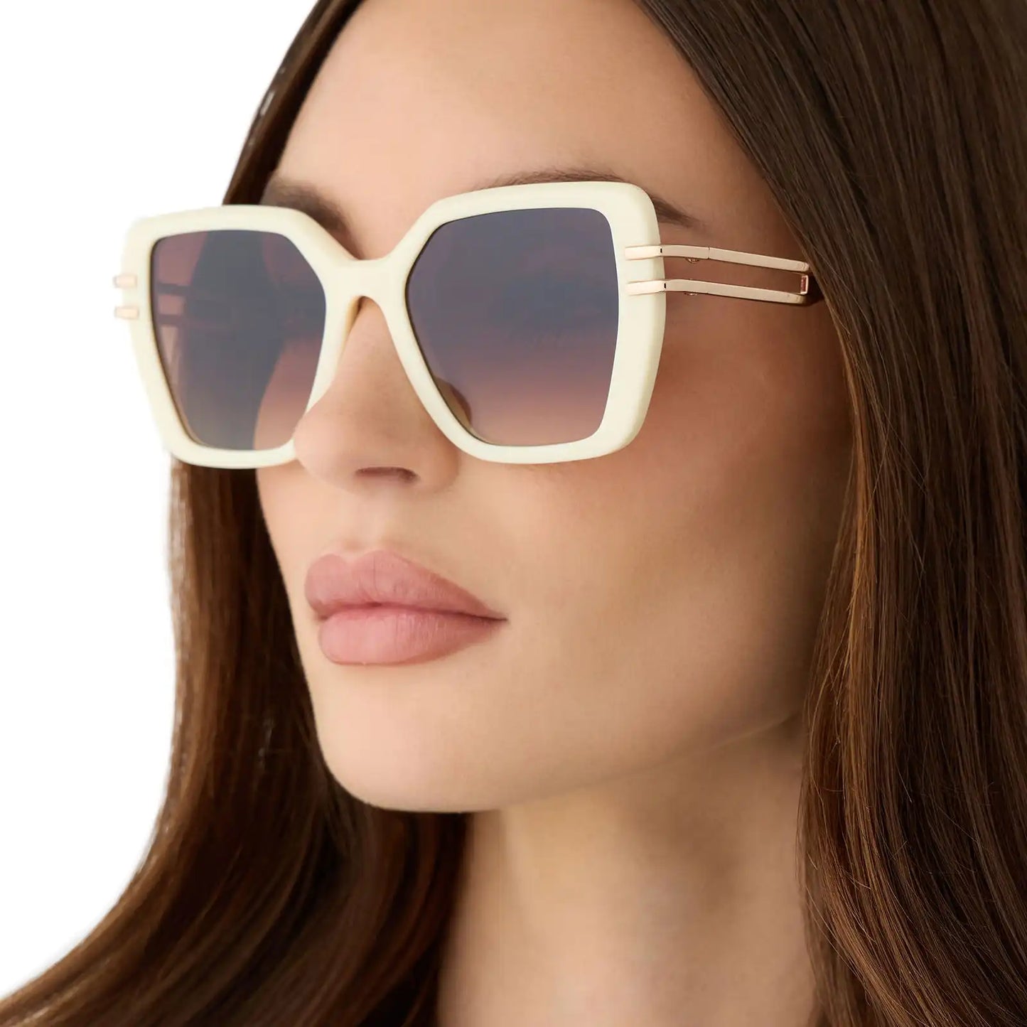 DASHA - COURTSIDE IVORY + GOLD + BROWN GRADIENT SUNGLASSES