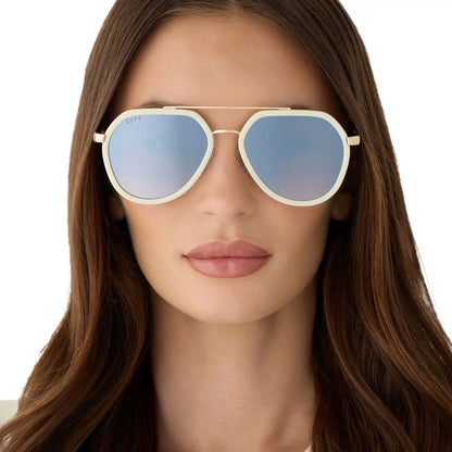 JOEY - COURTSIDE IVORY + GOLD METAL + SLATE GRADIENT FLASH SUNGLASSES