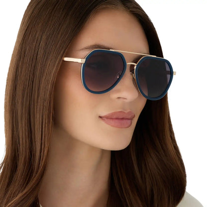 JOEY - CLUBHOUSE BLUE + BRUSHED GOLD METAL + GREY GRADIENT SUNGLASSES