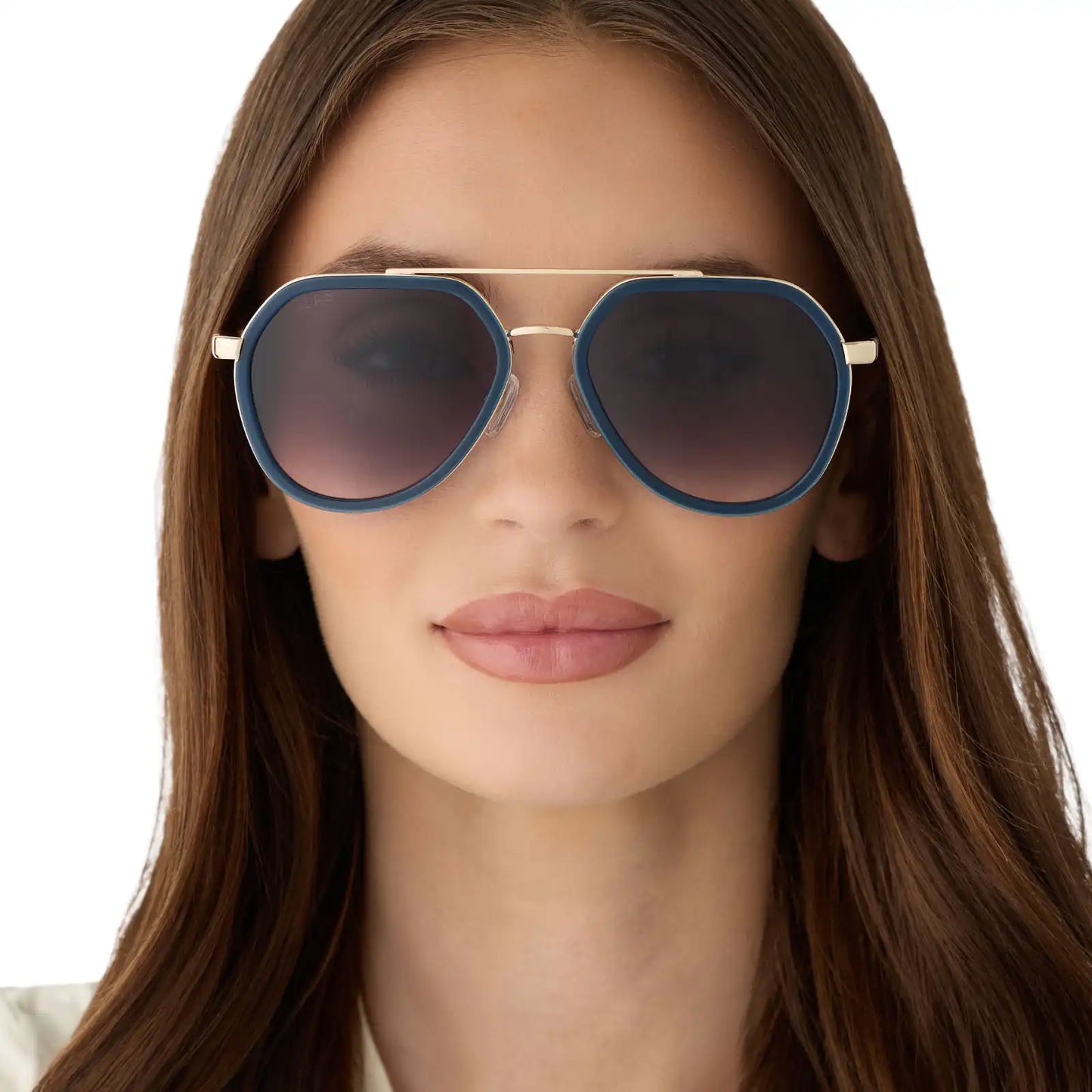 JOEY - CLUBHOUSE BLUE + BRUSHED GOLD METAL + GREY GRADIENT SUNGLASSES