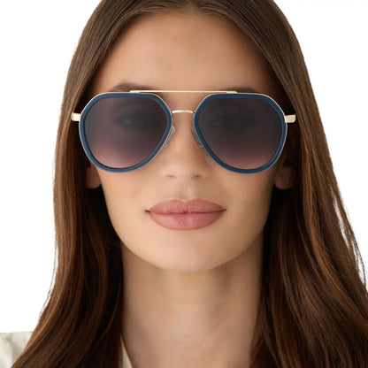 JOEY - CLUBHOUSE BLUE + BRUSHED GOLD METAL + GREY GRADIENT SUNGLASSES