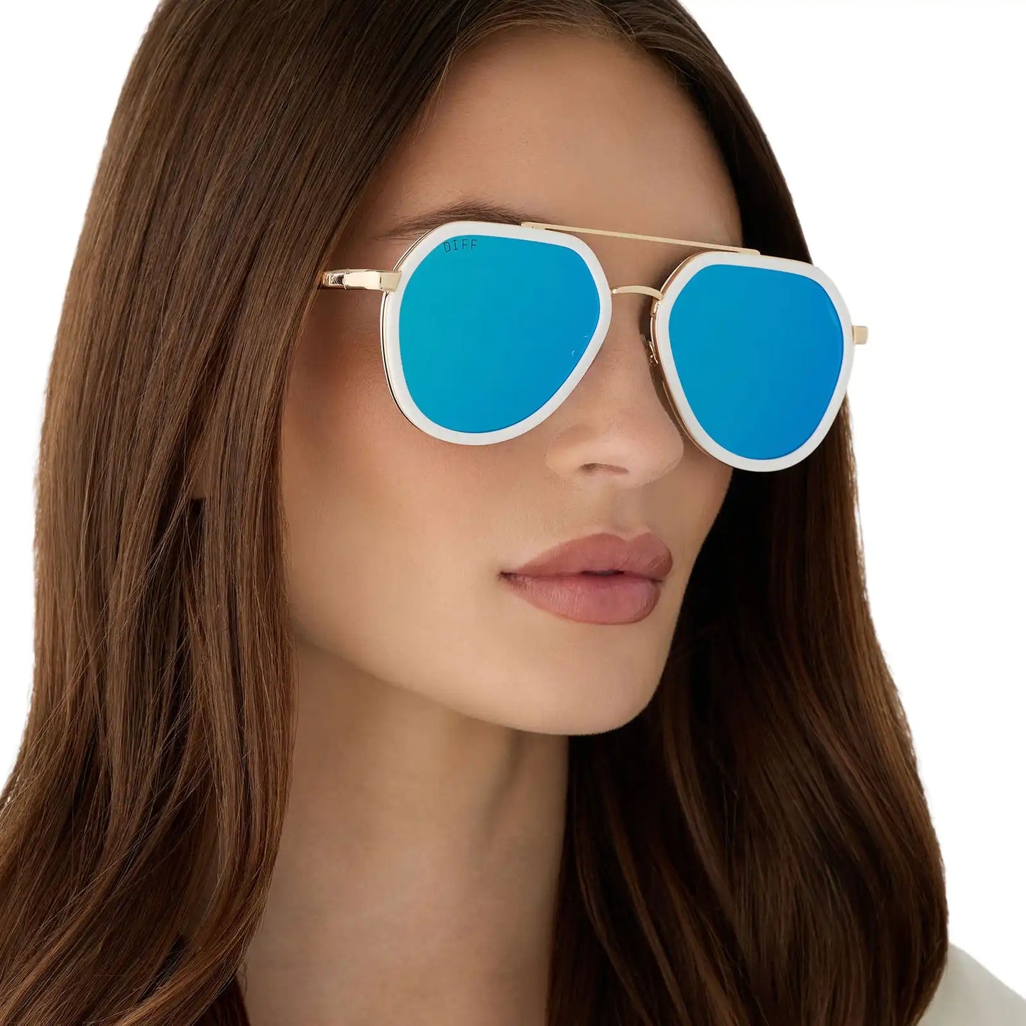 JOEY - WHITE CLOUD + GOLD METAL + BLUE MIRROR SUNGLASSES