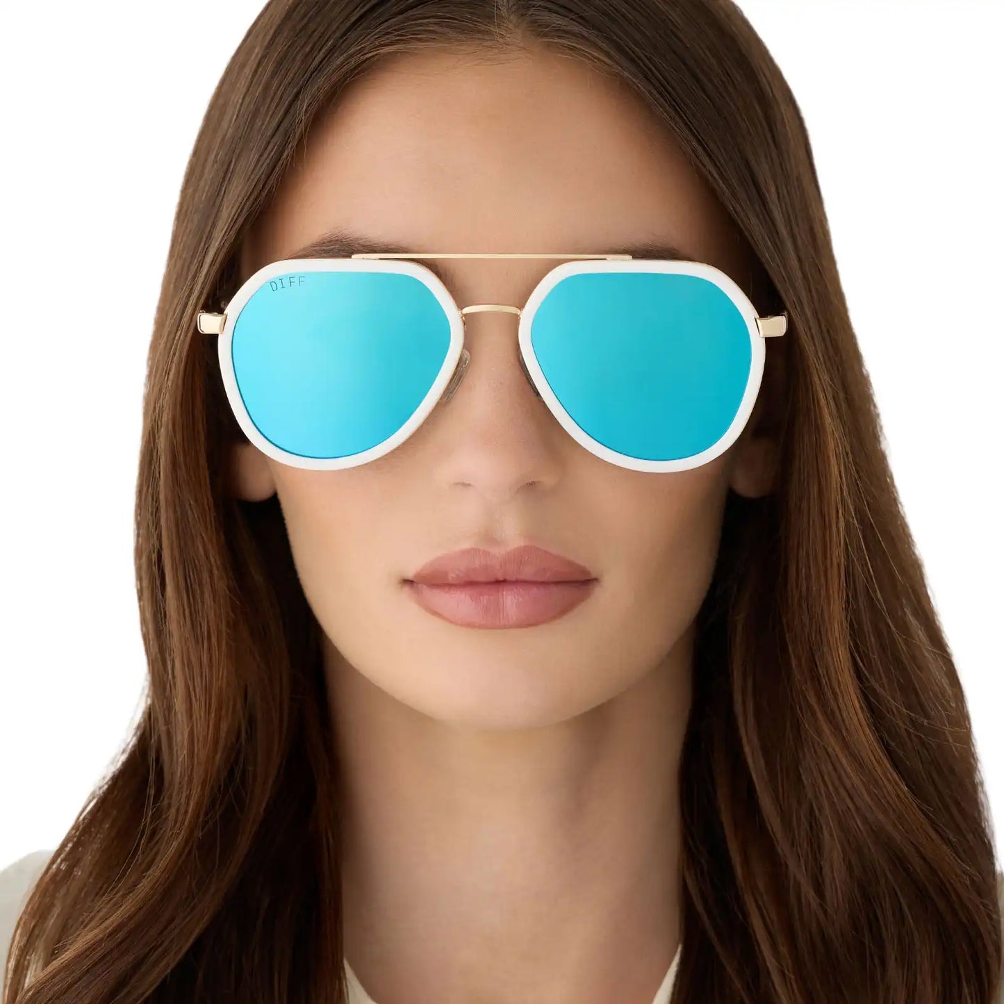 JOEY - WHITE CLOUD + GOLD METAL + BLUE MIRROR SUNGLASSES