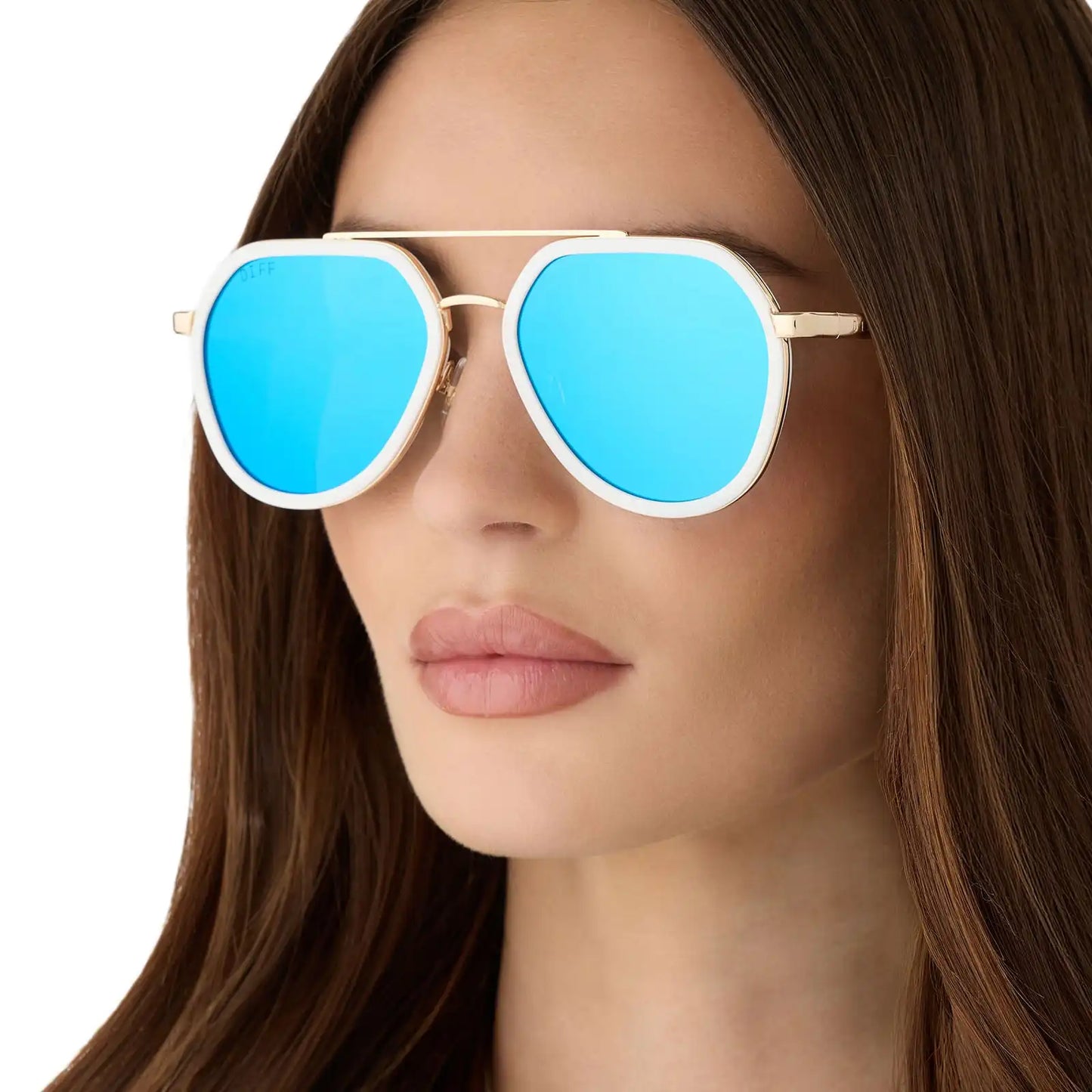JOEY - WHITE CLOUD + GOLD METAL + BLUE MIRROR SUNGLASSES
