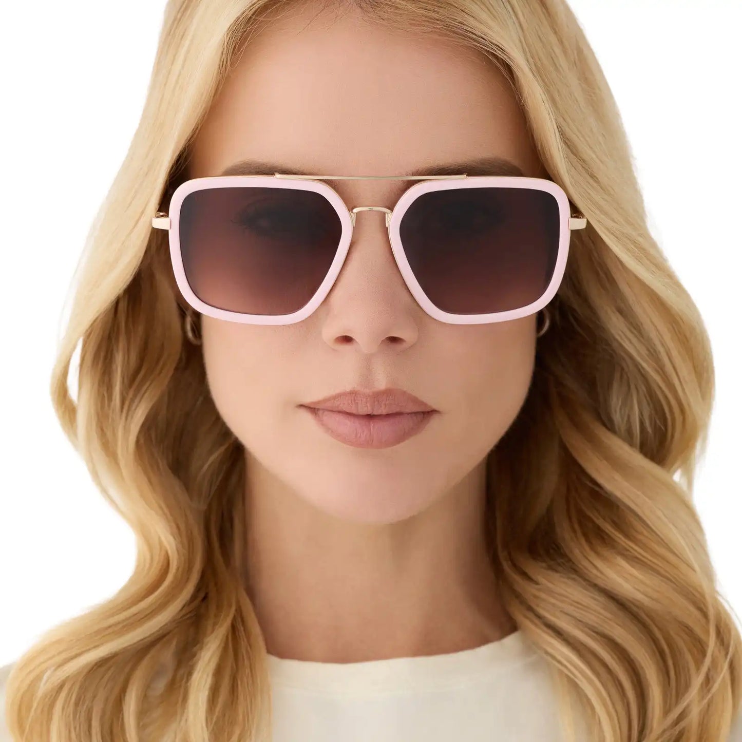 JORDAN - POWDER PINK + GOLD + BROWN GRADIENT SUNGLASSES