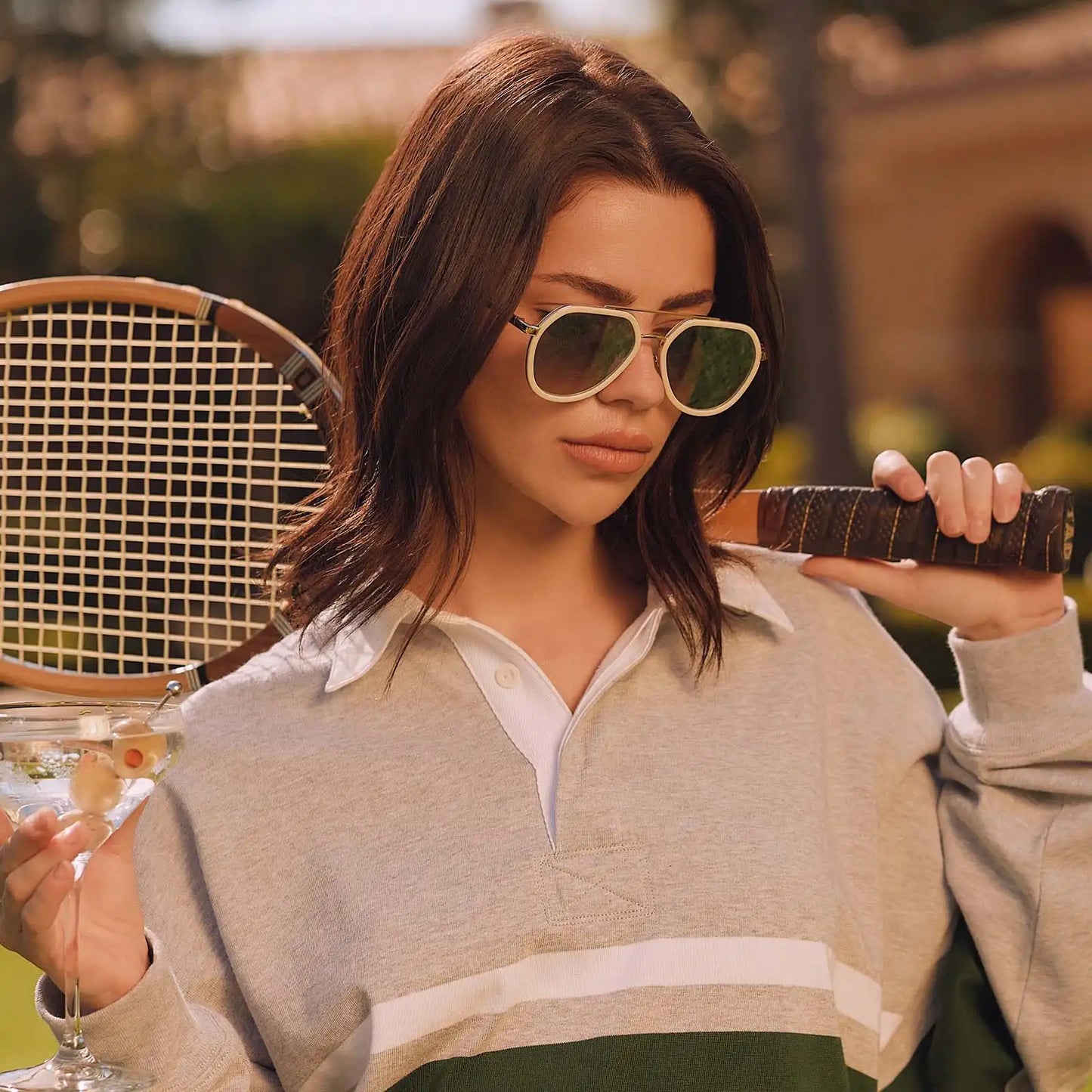 JOEY - COURTSIDE IVORY + GOLD METAL + SLATE GRADIENT FLASH SUNGLASSES