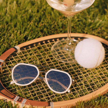 JOEY - COURTSIDE IVORY + GOLD METAL + SLATE GRADIENT FLASH SUNGLASSES