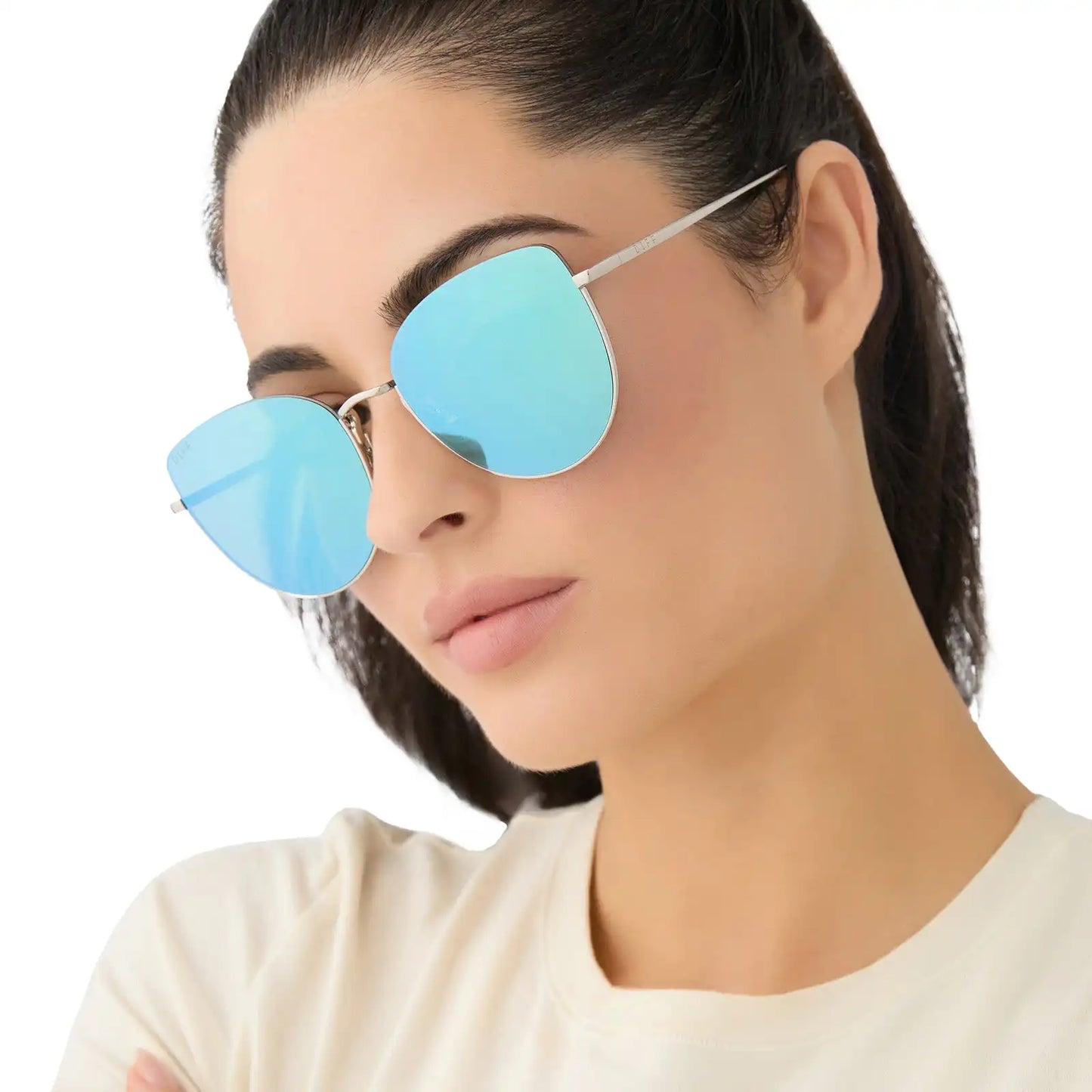KINSLEY - SILVER + AQUATIC AWE MIRROR SUNGLASSES