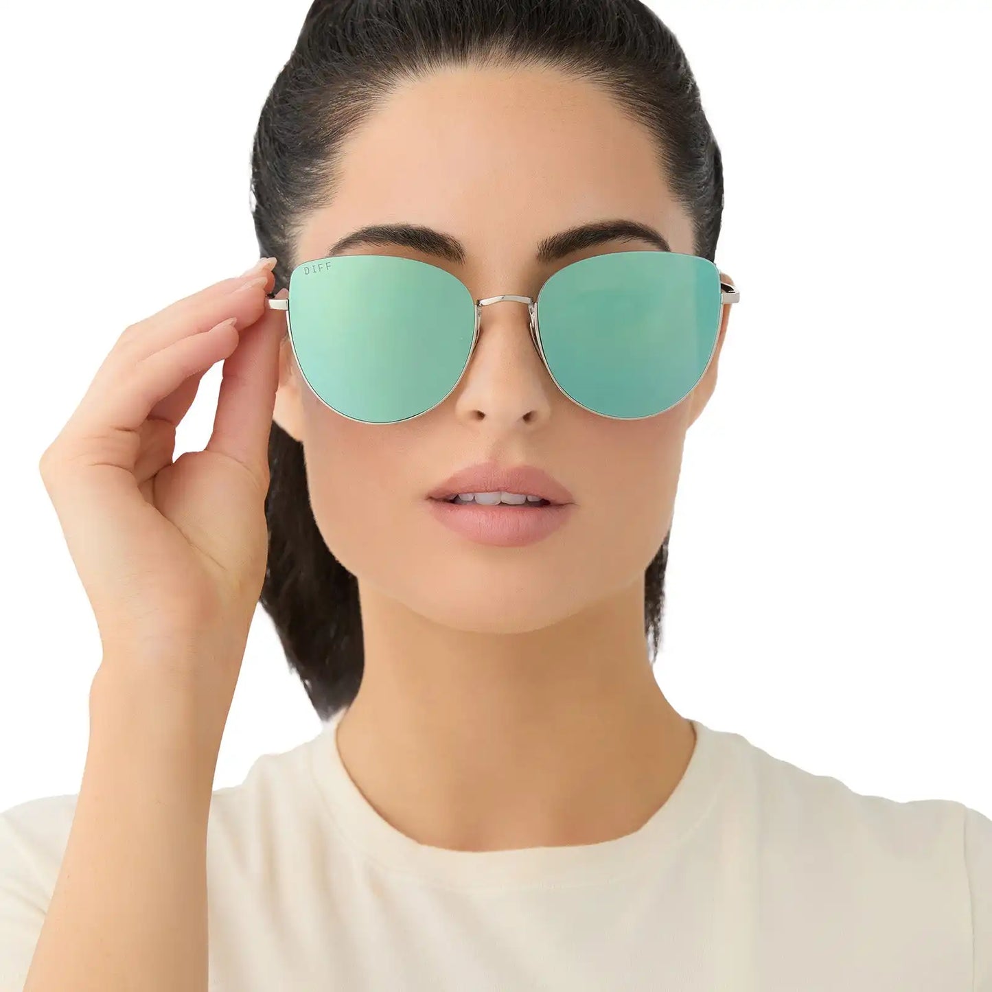 KINSLEY - SILVER + AQUATIC AWE MIRROR SUNGLASSES