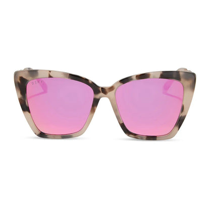 BECKY II - CREAM TORTOISE + PINK MIRROR SUNGLASSES